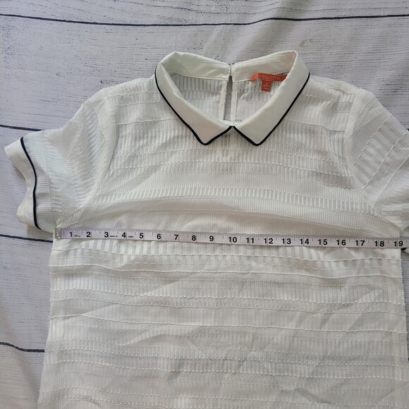 Modcloth Size L Logical & Lovely Collared Top White Black Piping Sheer Collared - Picture 7 of 11